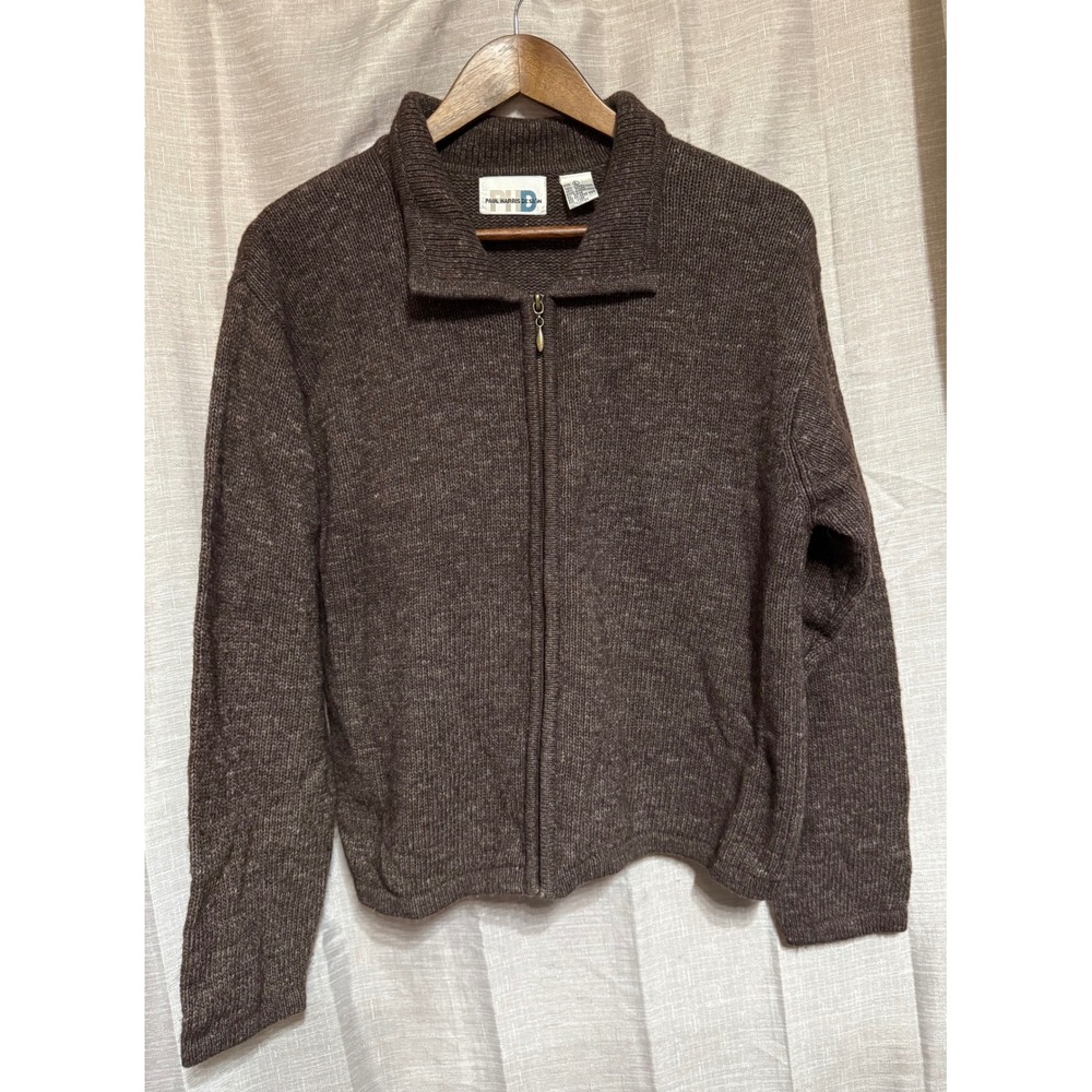 VTG Paul Harris Design Full Zip Cardigan Sweater Brown Womens‎  L Y2K Wool Blend